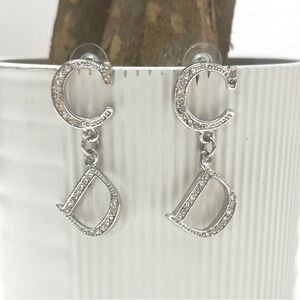 Vintage Dior CD Logo Silver Dangle Earrings